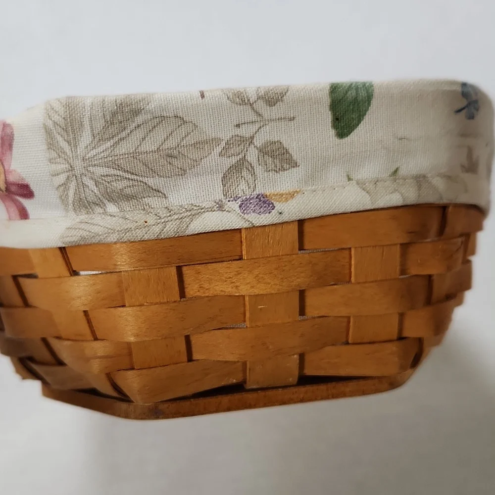 1998 Longaberger Hexagonal Basket With Flowered Liner and Plastic Insert